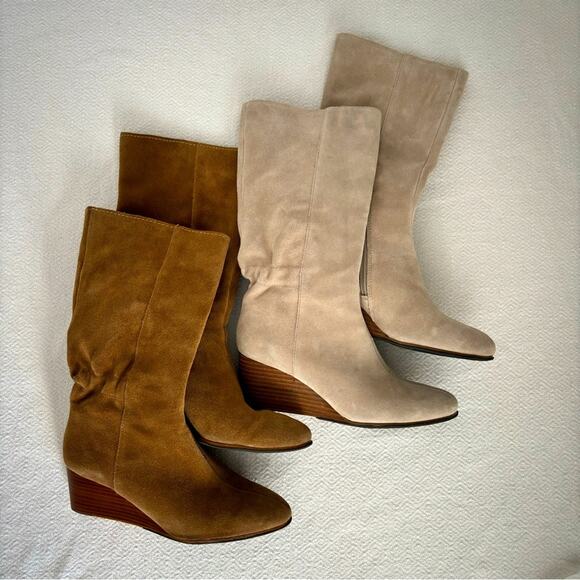 Bundle of 2 Sole Society So-Deannah Mid Calf Slouchy Tan Wedge Boots,  Size 5 - Picture 1 of 12